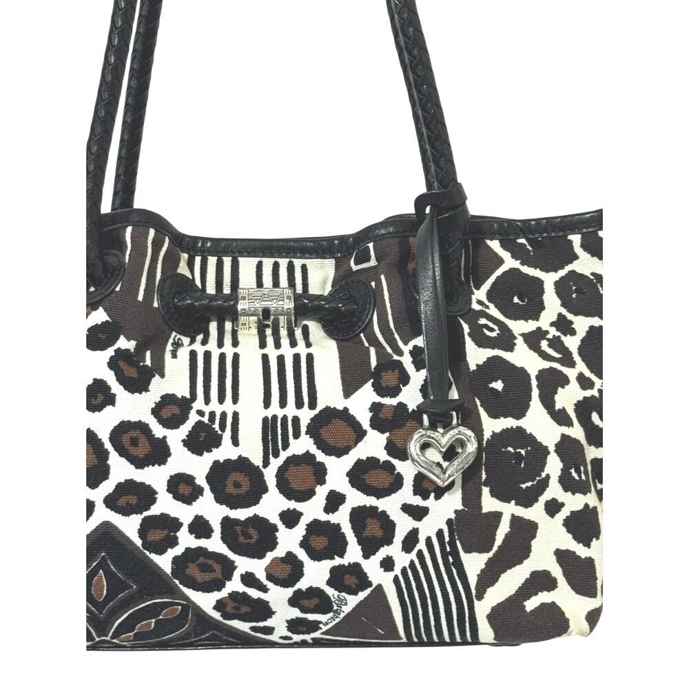 Brighton Liliana Animal Print Canvas Tote Bag Black Leather Trim Silver Hardware - Picture 3 of 12